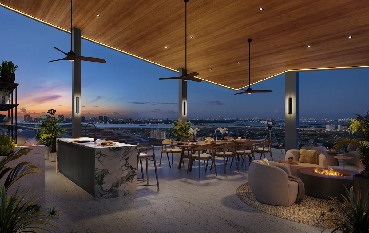 Observation deck over the bay at dusk