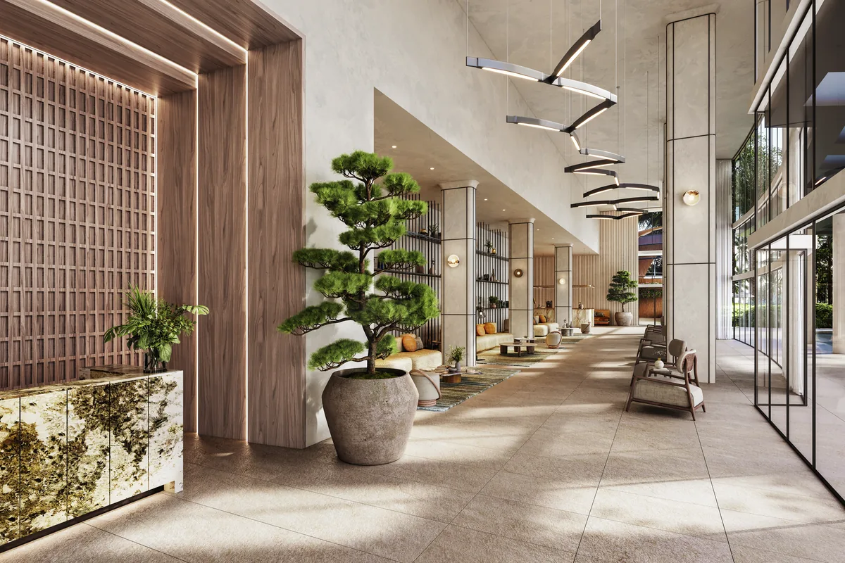 Reception and lobby of the featured development